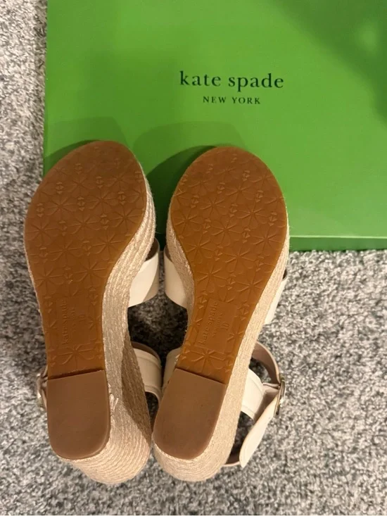 kate spade Cream Leather Cross-Strap Espadrille Wedges - Picture 8 of 9